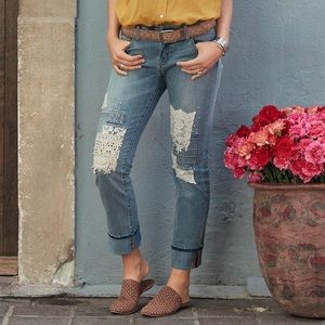 Sundance Magnolia Lace Straight Leg Mid Rise Boho Jeans